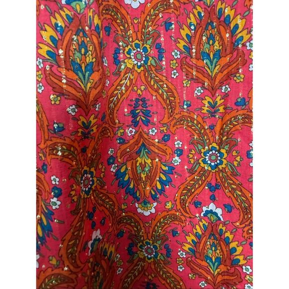 Talbots Ruffle Neck Boho Metallic Floral Lattice Peasant Blouse Size L Long Slee - Picture 5 of 5